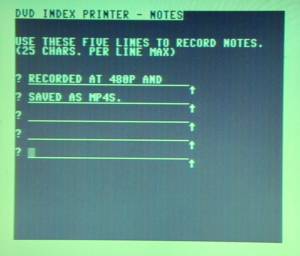 DVD Index Printer Notes Screen